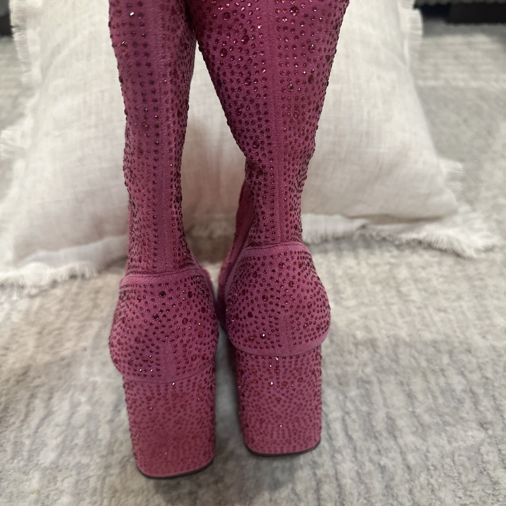 Pink Rhinestone Covered Boots High Heel Block Cowgirl Rodeo Western Women's 7 - Picture 5 of 16